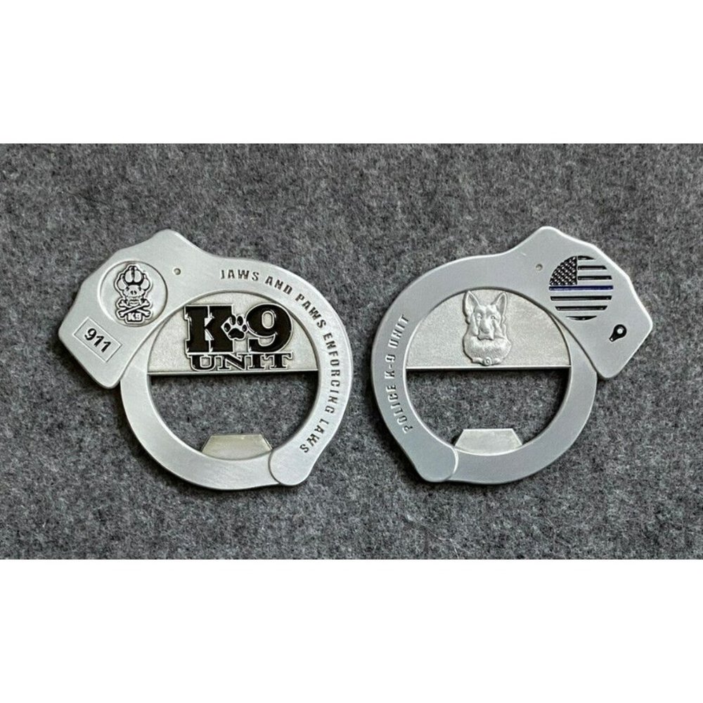 Police K9 Handcuff Challenge Coin Bottle opener – Blue Line NEW